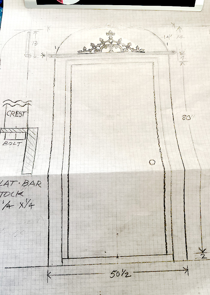 Sketch of artwork above a front door entrance